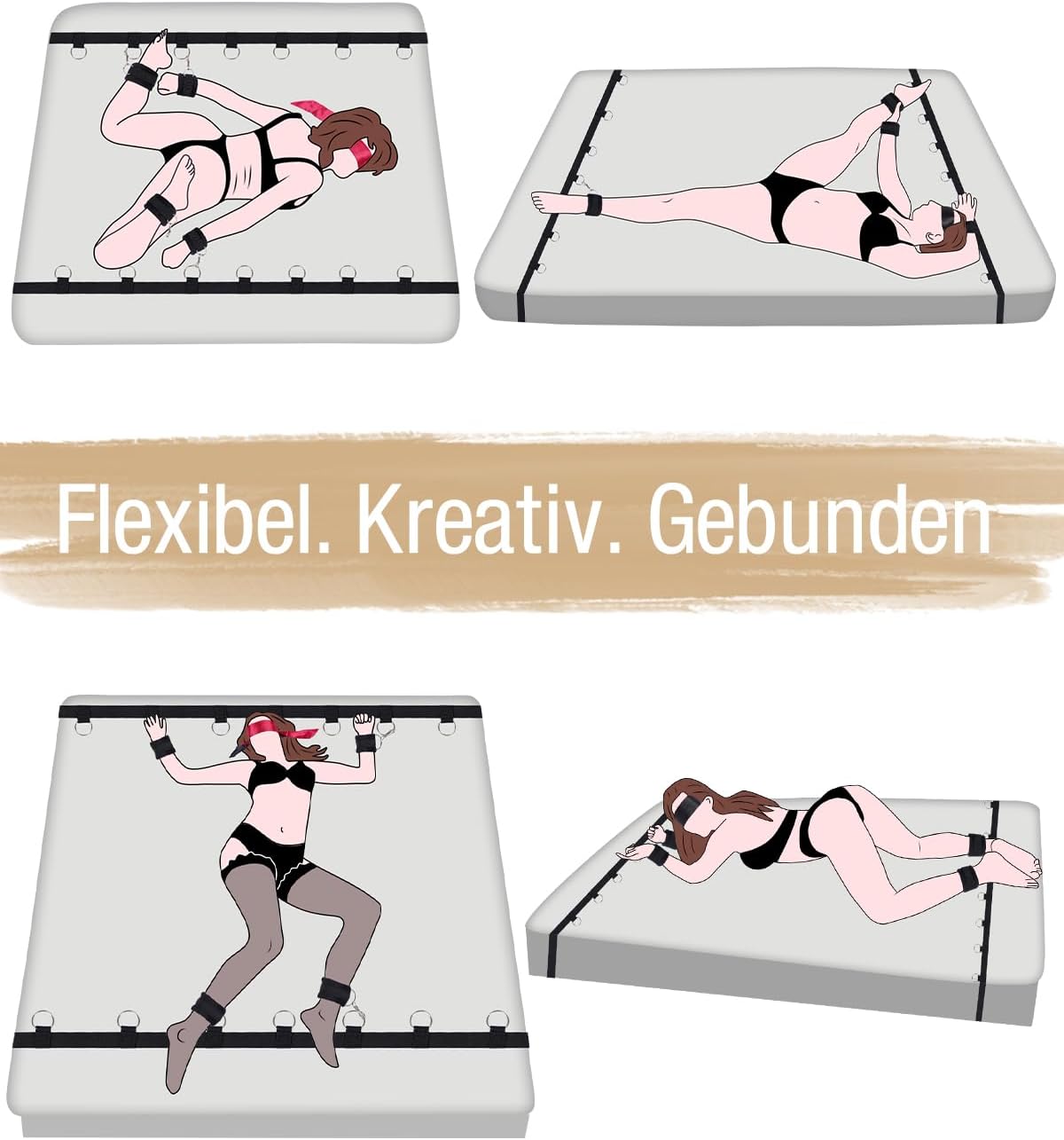 Bondage-Set Bettfesseln, Verstellbar & abnehmbar Schwarz & Rot