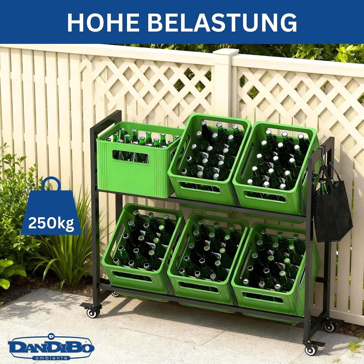 Getränkekistenregal mit Rollen für 6 Kisten