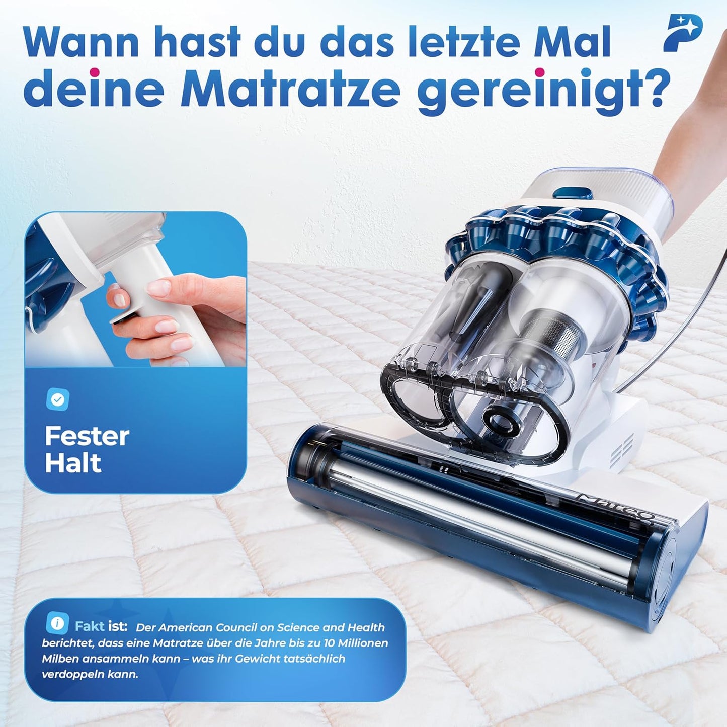 Milbensauger Mateo mit UV-Licht und HEPA Filter