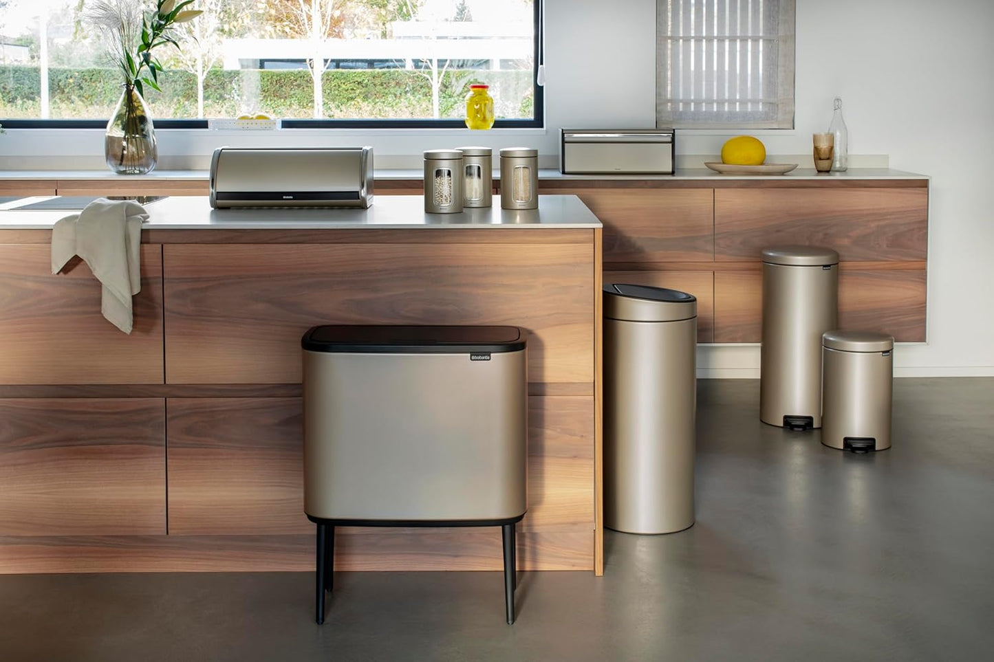 Bo Touch - Recycling Mülleimer mit 3 Fächern (3 x 11L), 3 Inneneimer (3 x 11L) Champagne