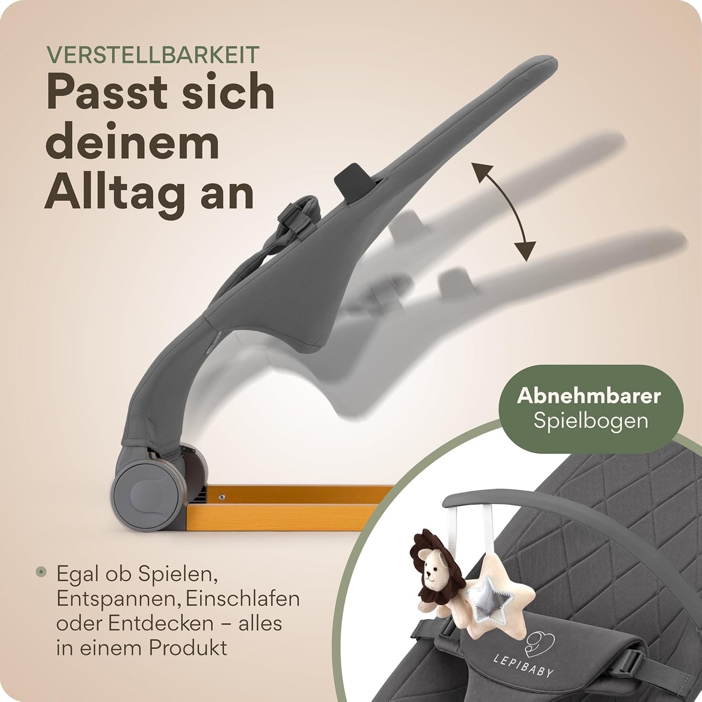 Faltbare Babywippe mit Spielbogen, Grau