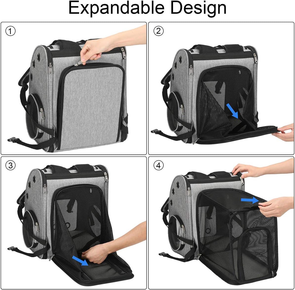 Erweiterbarer Haustier-Rucksack, grau