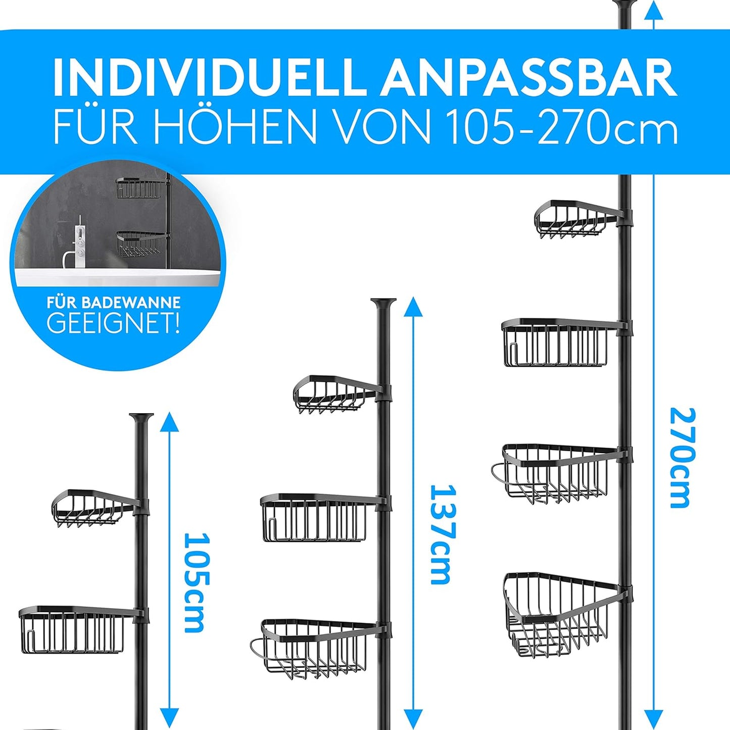 Teleskop-Duschregal für Dusche ohne Bohren
