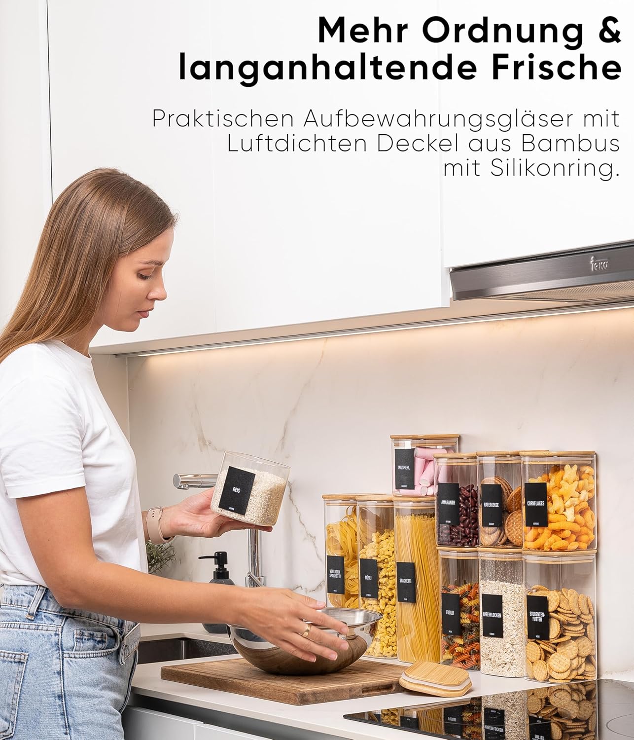 Vorratsgläser-Set mit Deckel, 12 Stk., 2 Grössen, eckig
