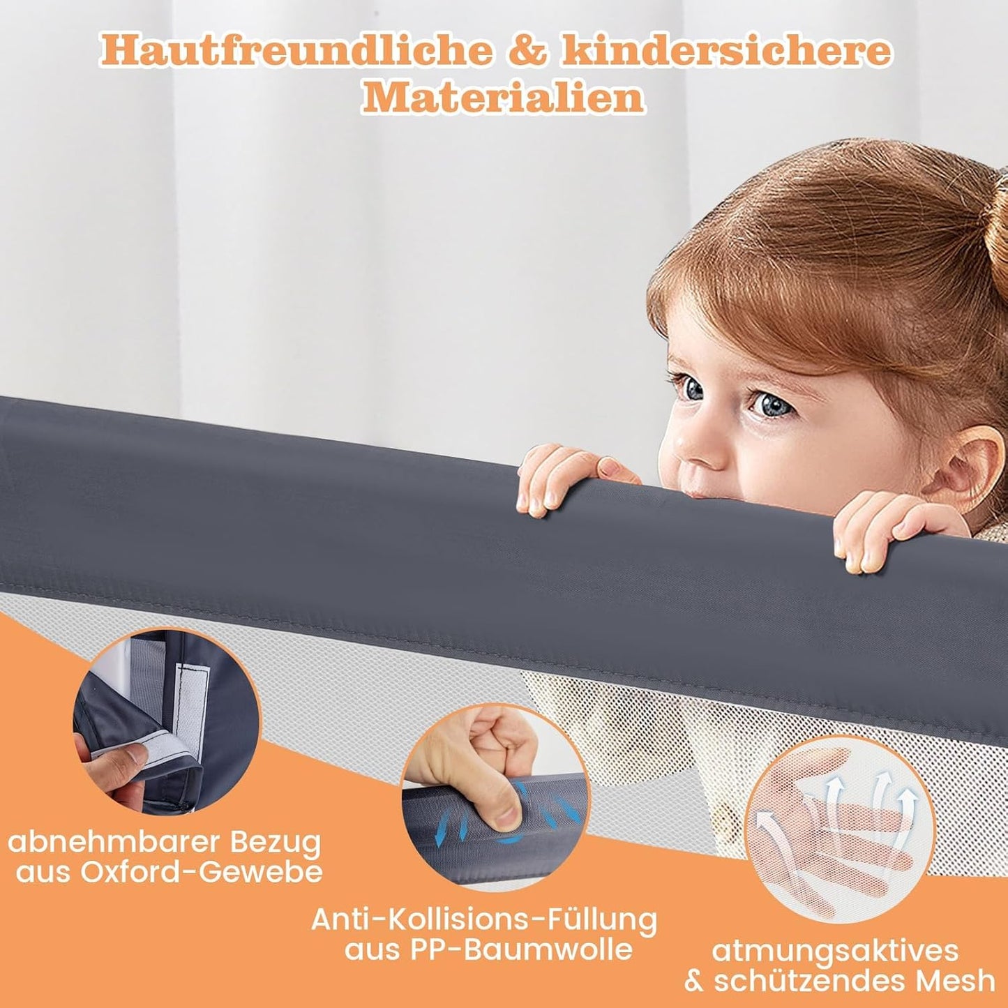 Klappbares Bettgitter, Grau / 120x42cm