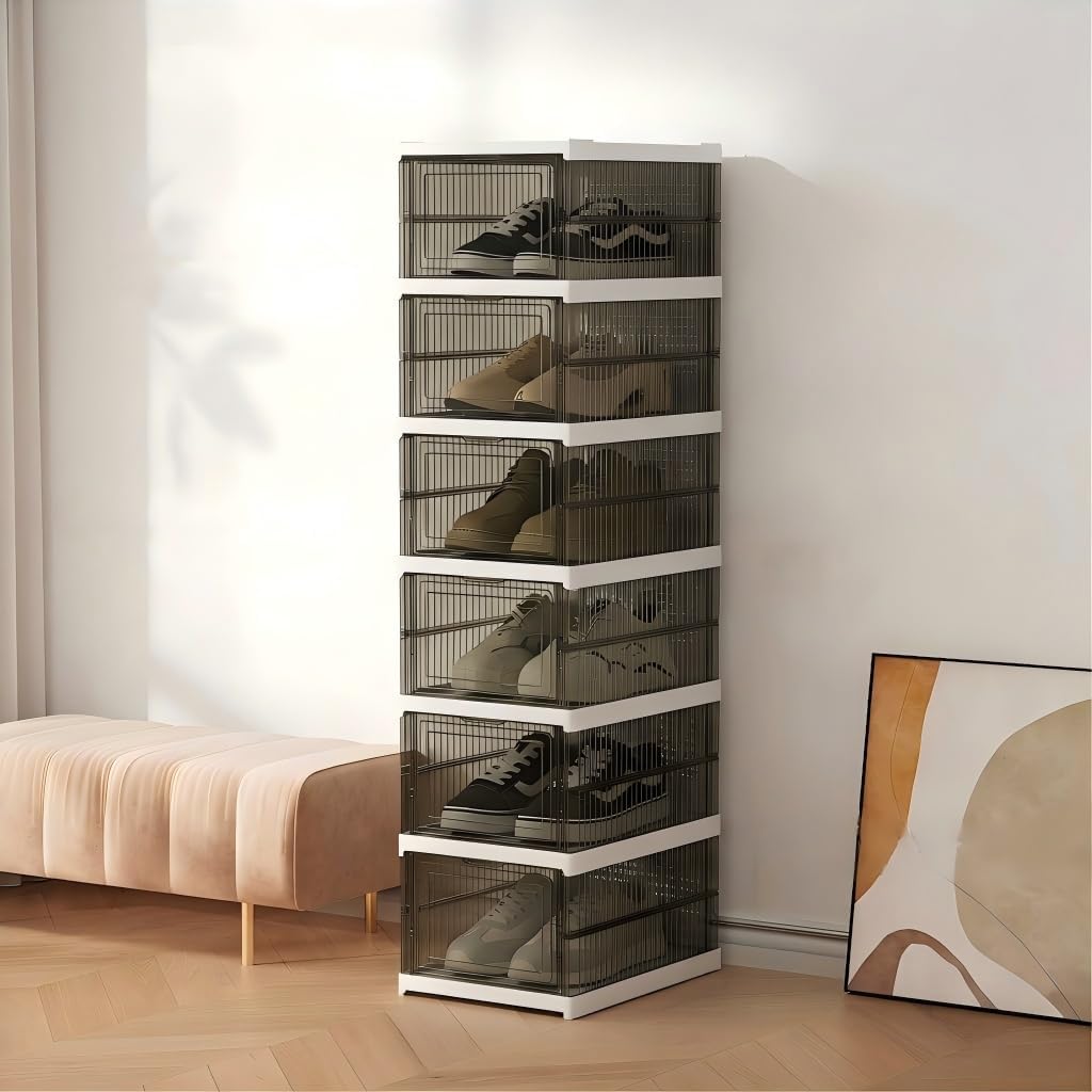 Faltbare Schuhregal mit 24 Boxen, bis Schuhgrösse 46, Schwarz 24 Ebenen