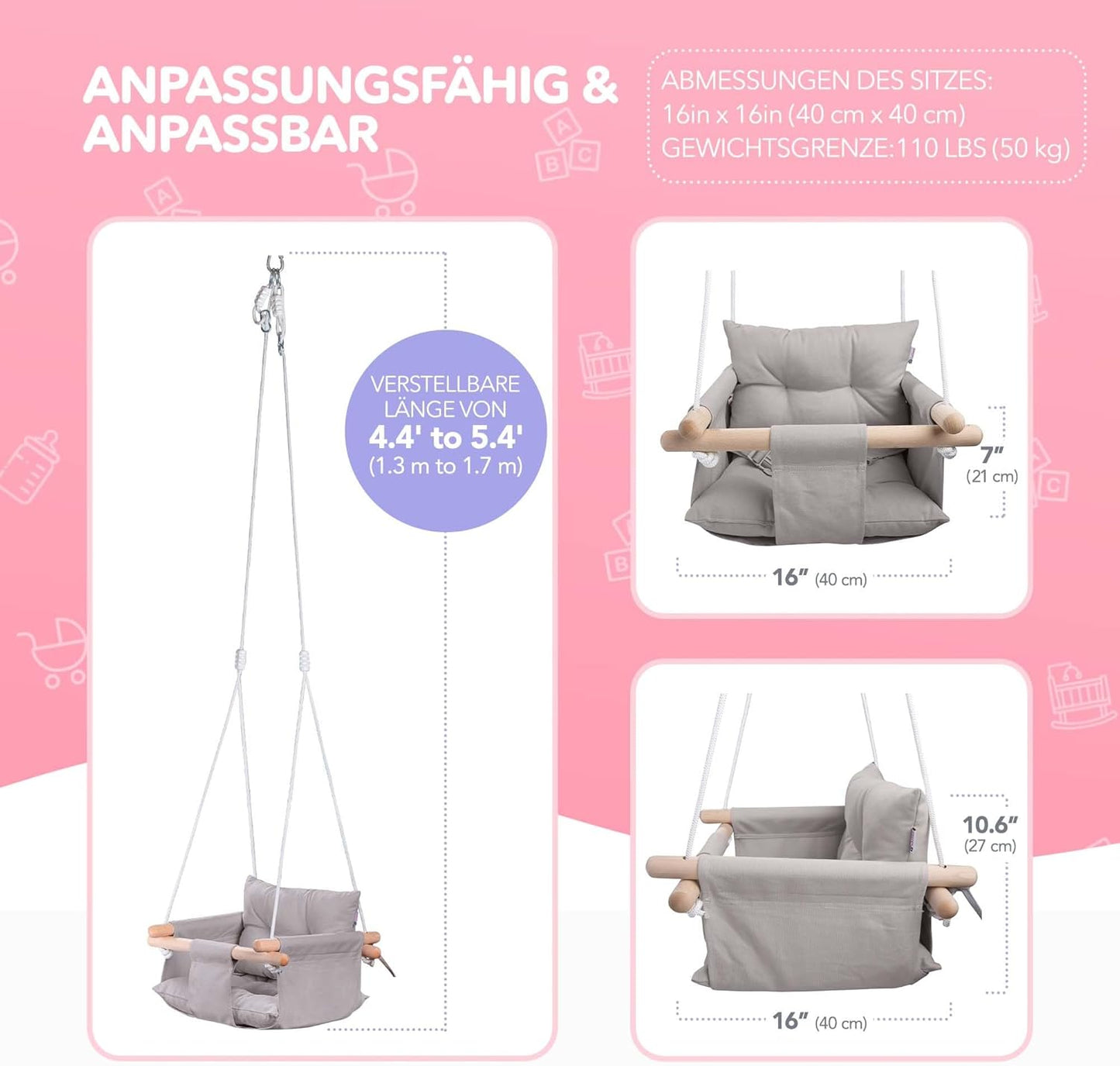 Babyschaukel, Taupe Grau