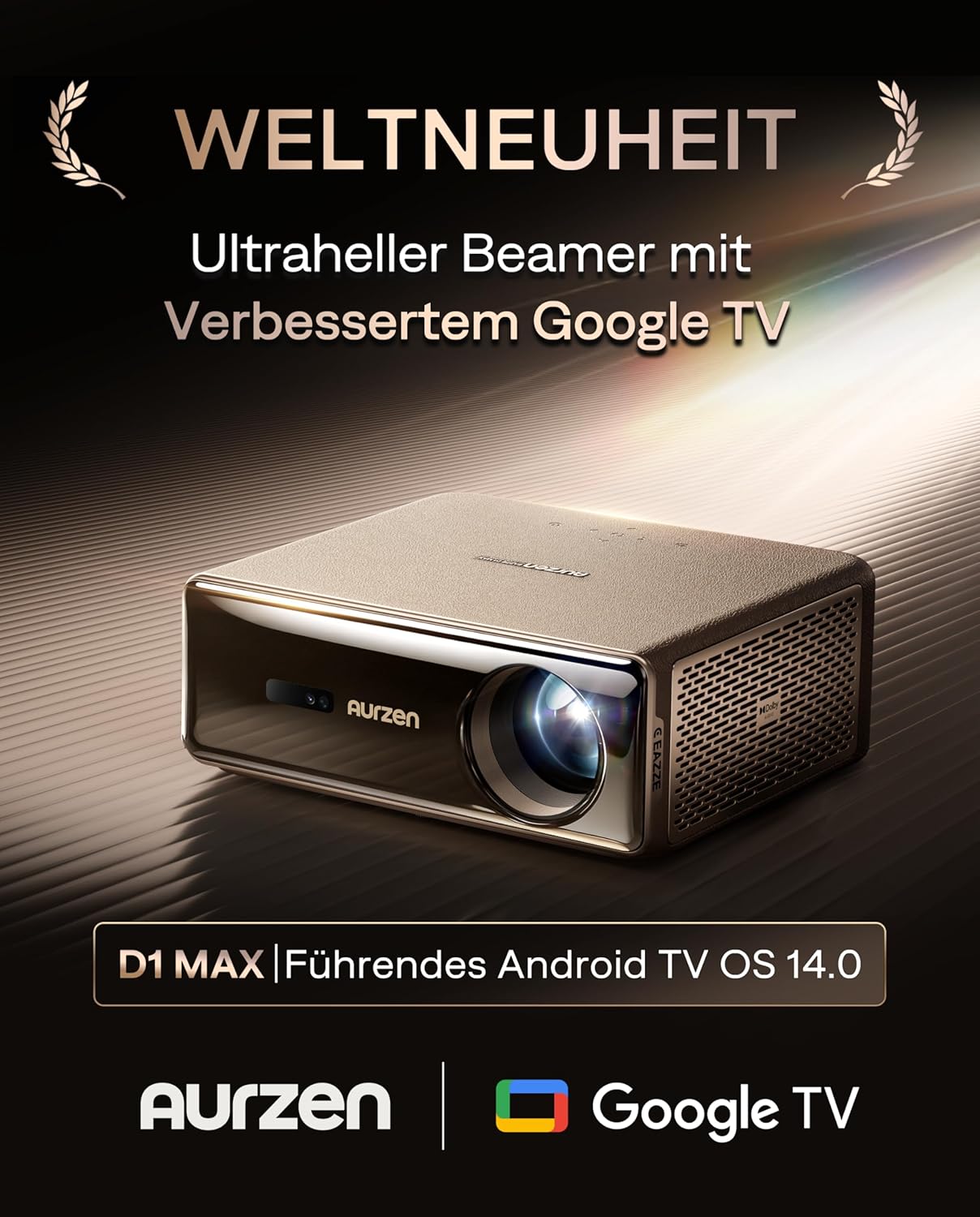 Smart Heimkino-Projektor mit 4K-Unterstützung, Braun