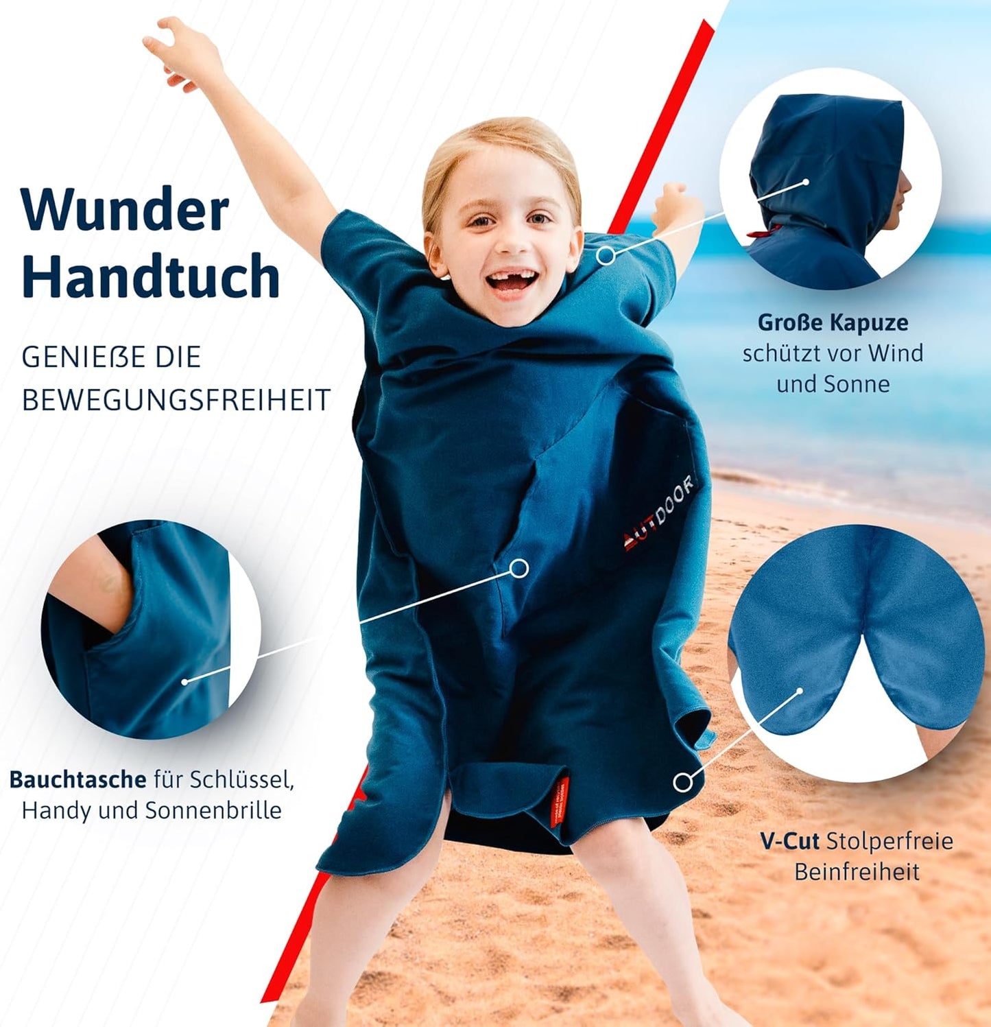 Badeponcho für Kinder, Kids Blau