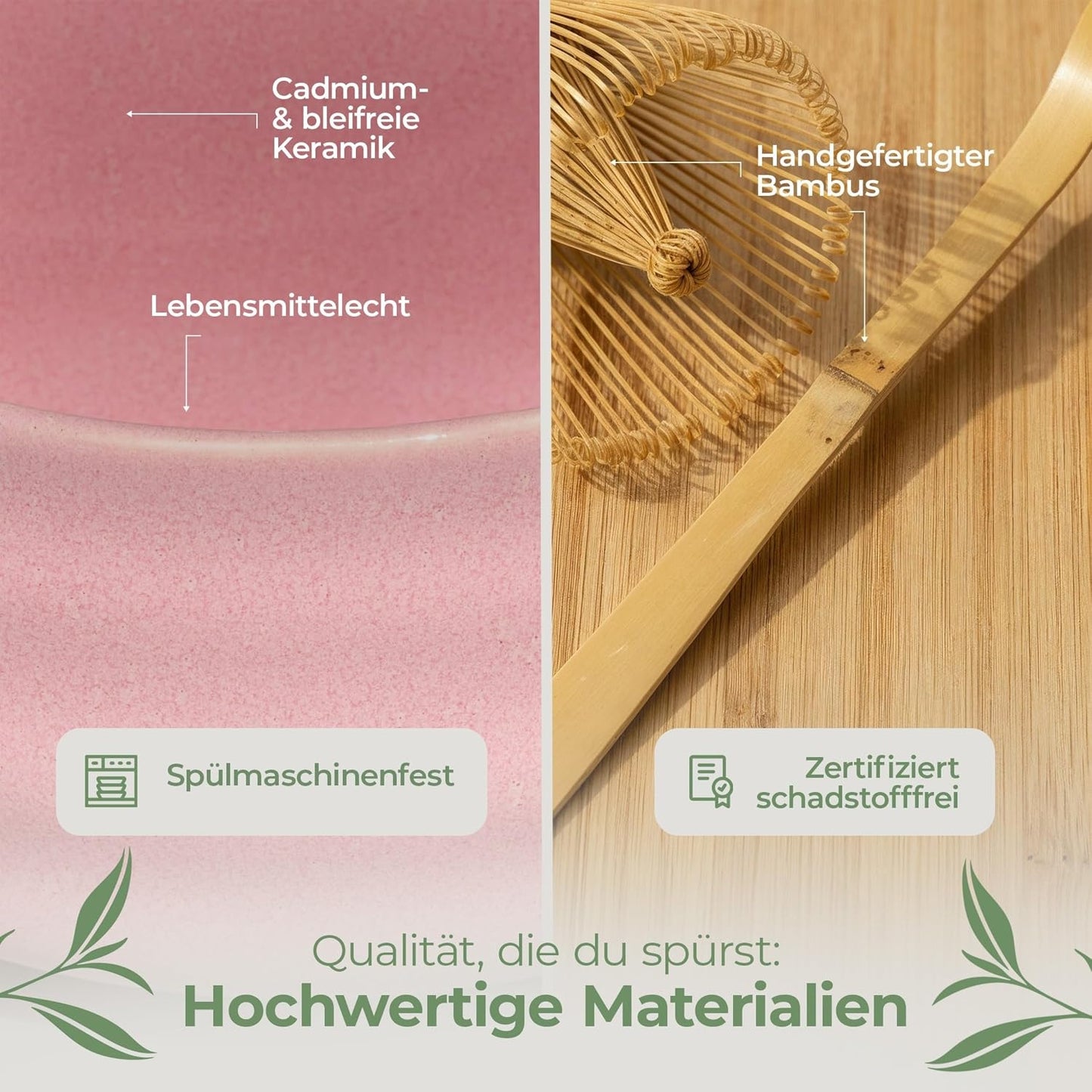 Matcha Tee-Set mit Besen und Schale, 5-teilig, Rosa