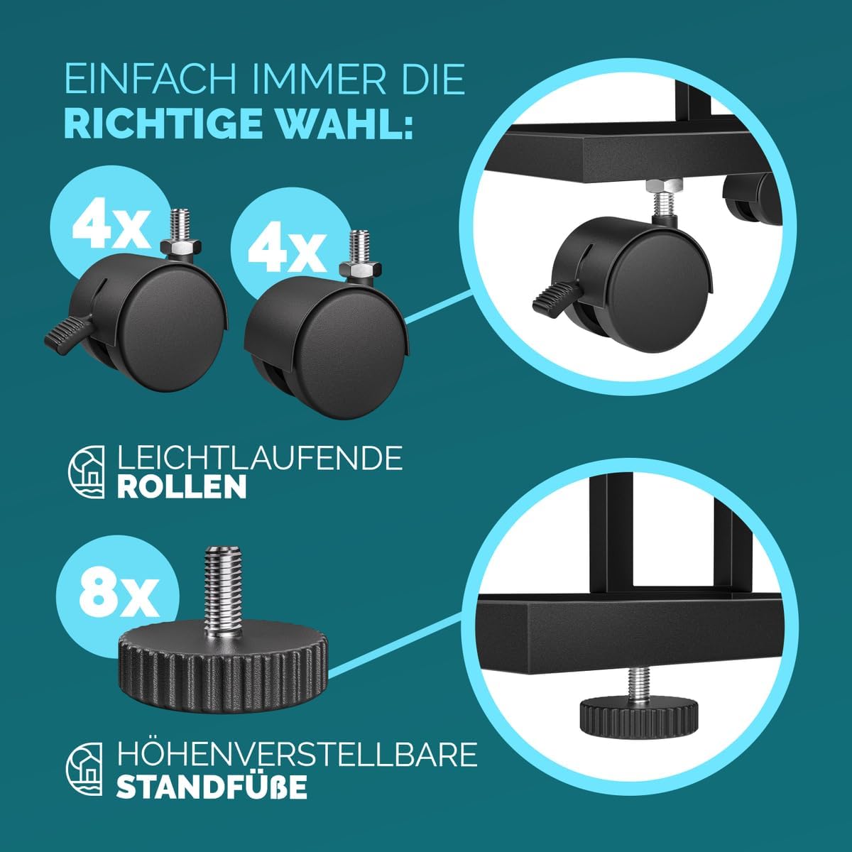 Beistelltisch-Set mit Rollen, 2x Schwarz/Braun