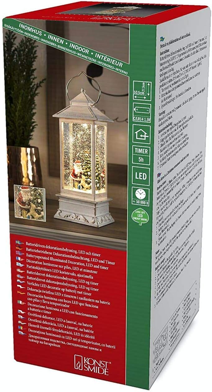 LED Wasserlaterne mit Weihnachtsmann, Weiss / Weihnachtsmann