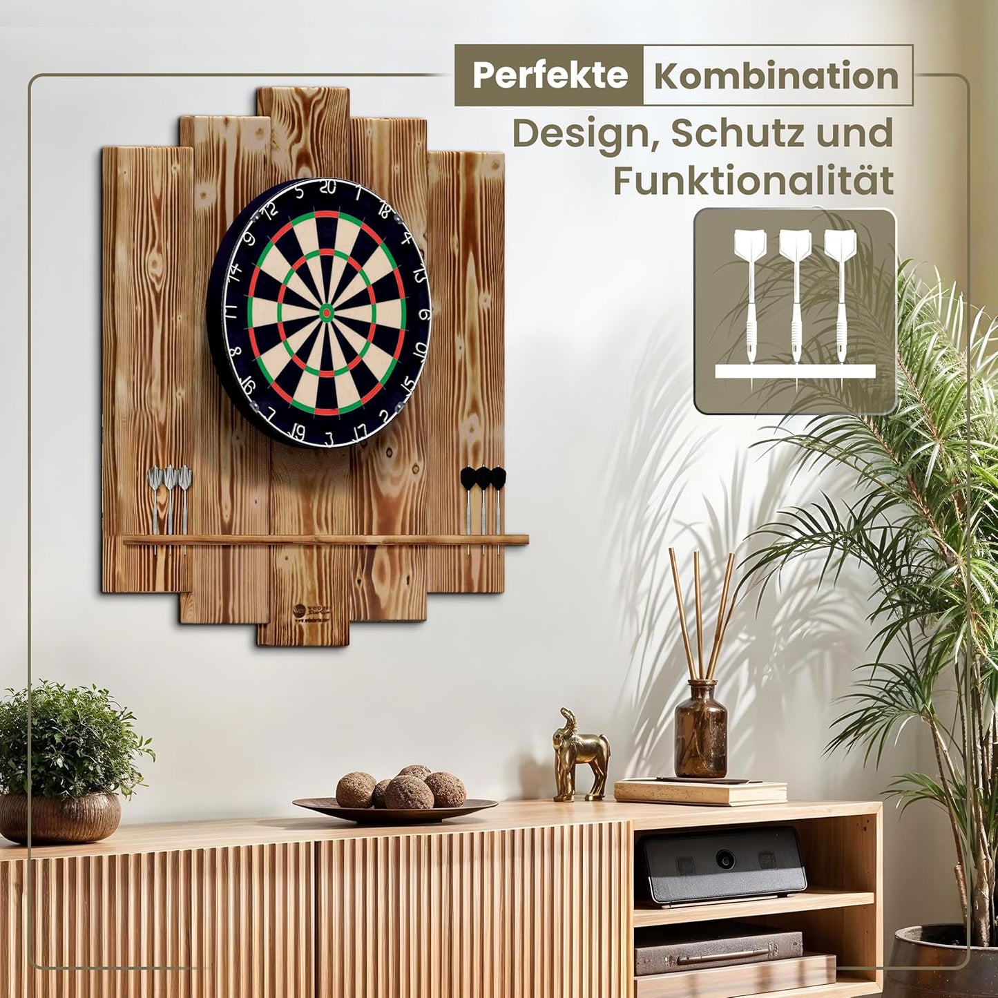 Dartboard Surround Wandschutz, OHNE Tablet-Halter Burned Look (Geflammt)