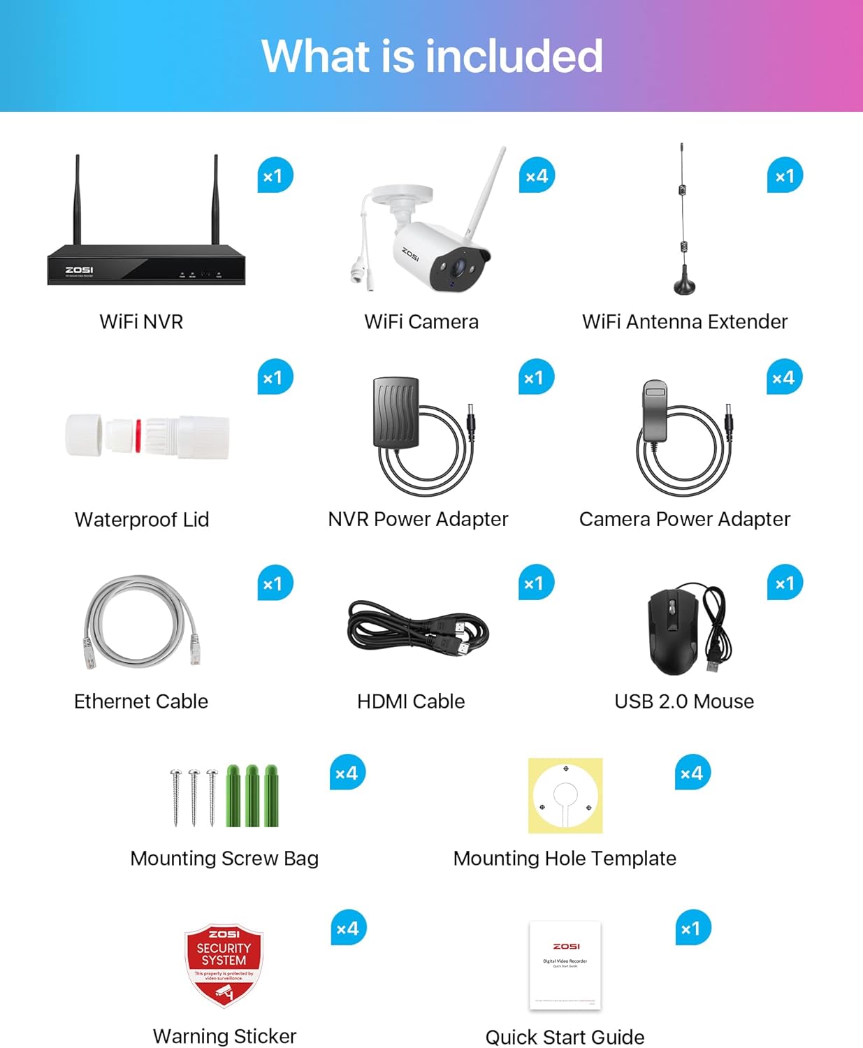 2K WLAN Überwachungskamera-Set mit NVR, 3MP Weiss