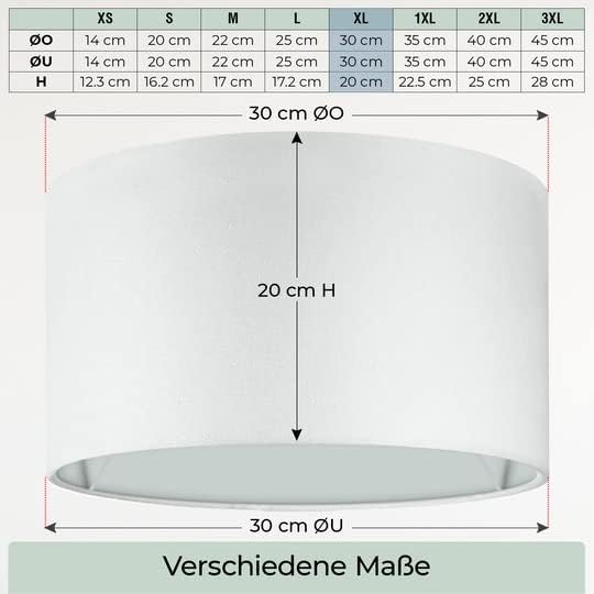 Premium Lampenschirm 30cm (E14/E27) Baumwolle, Weiss Ø30cm | Höhe 20cm