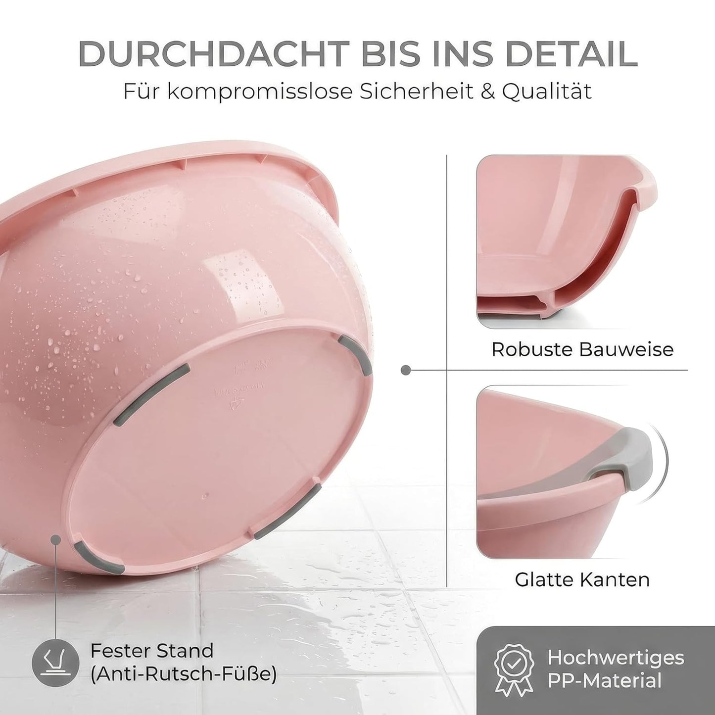 Rutschfeste Babybadewanne mit Einsatz, rosa