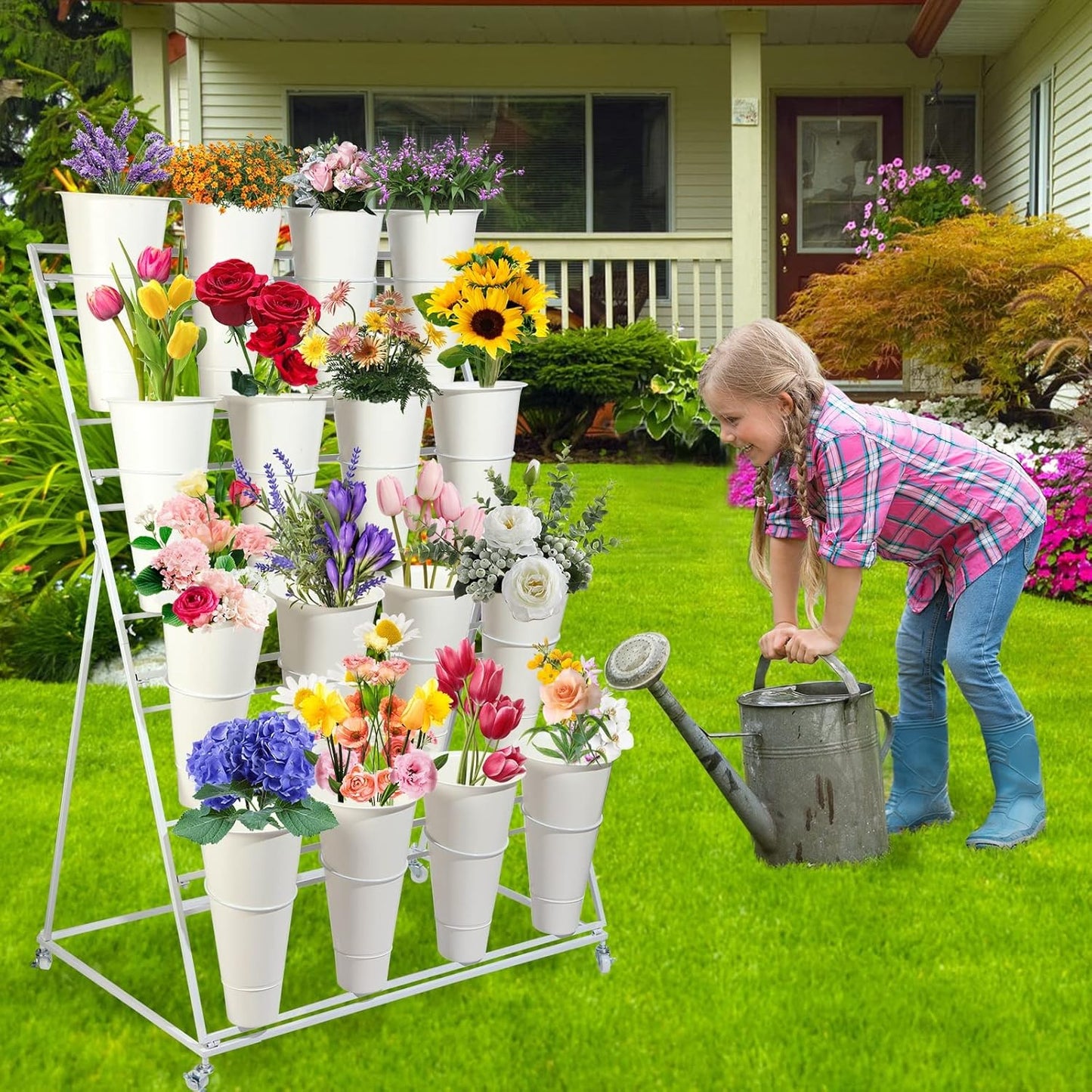3 Etagen Blumenständer mit 12 Eimern, A