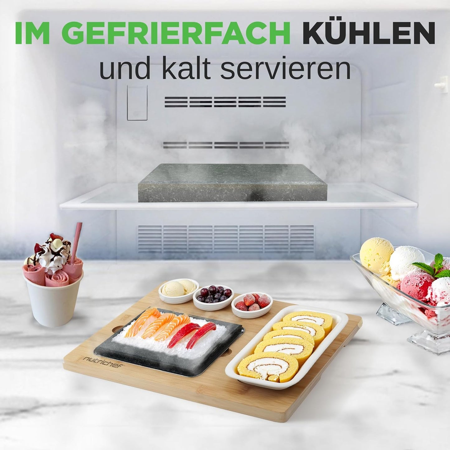 Heisser Stein Tischgrill-Set, Rechteck + Keramikteller