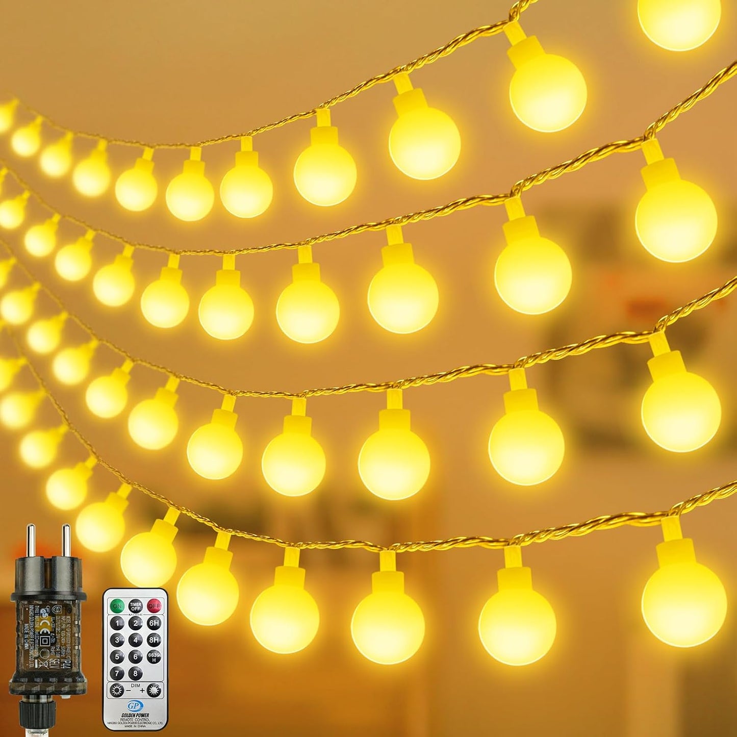 LED Lichterkette mit Fernbedienung mit 100 Lichter, dimmbar, Timerfunktion