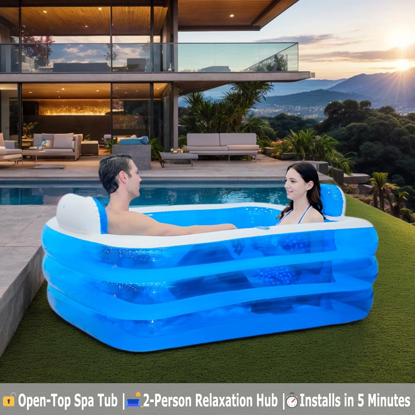 Aufblasbarer Whirlpool mit Rückenlehne und Getränkehalter