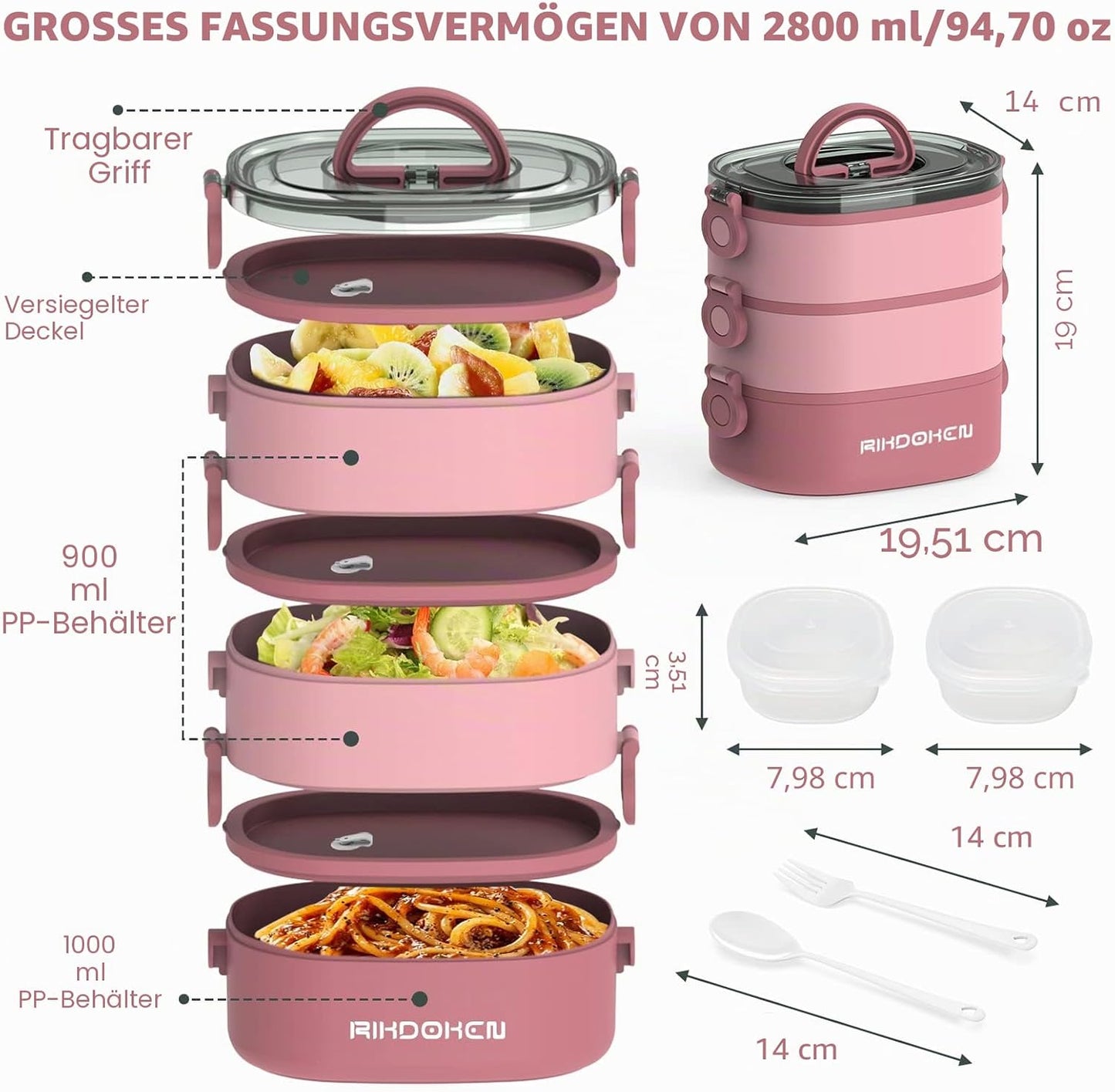 Stapelbare Bento Box, Rosa