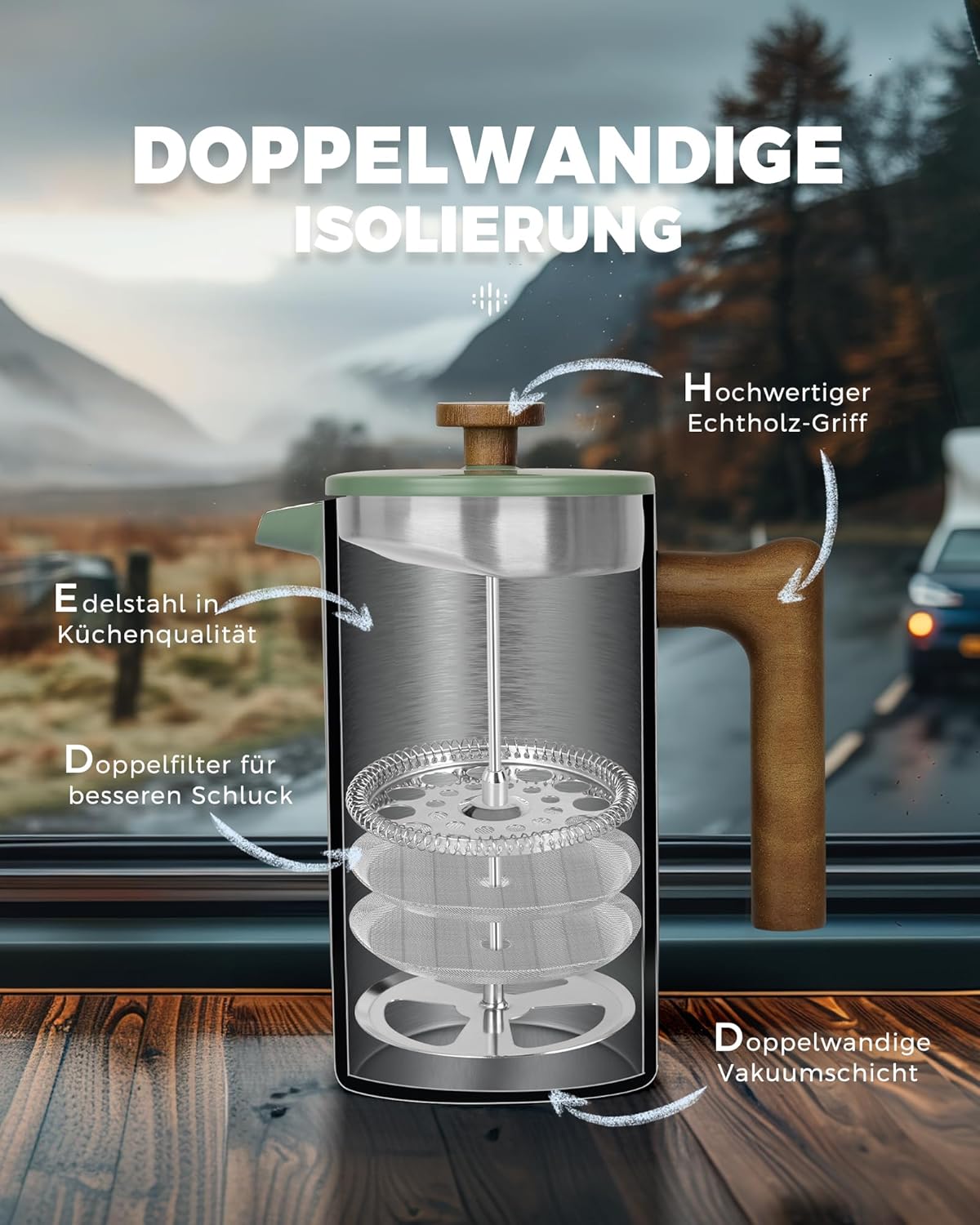 French Press Kaffeebereiter, Wildes Grün ; Glatte Oberfläche