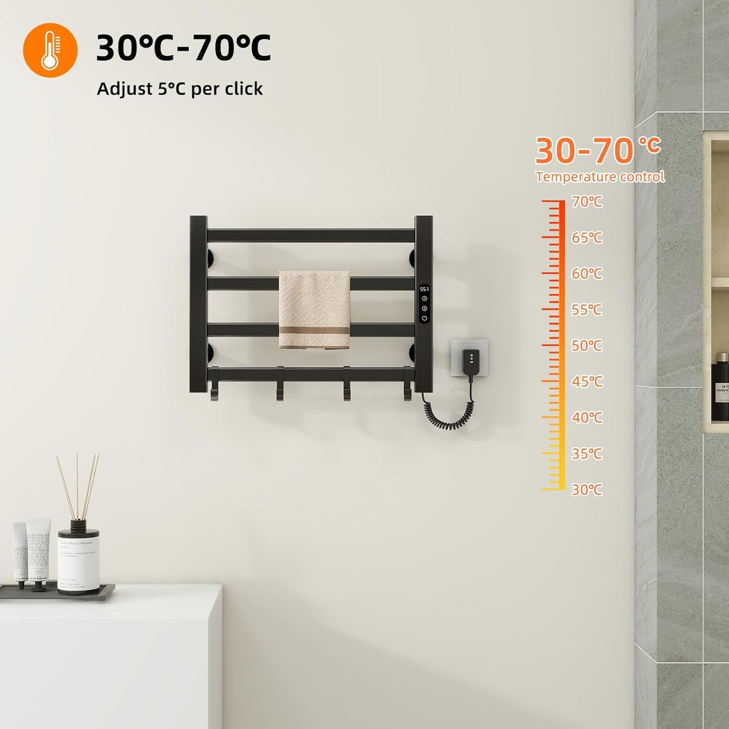 Handtuchheizkörper mit Thermostat, Black Right