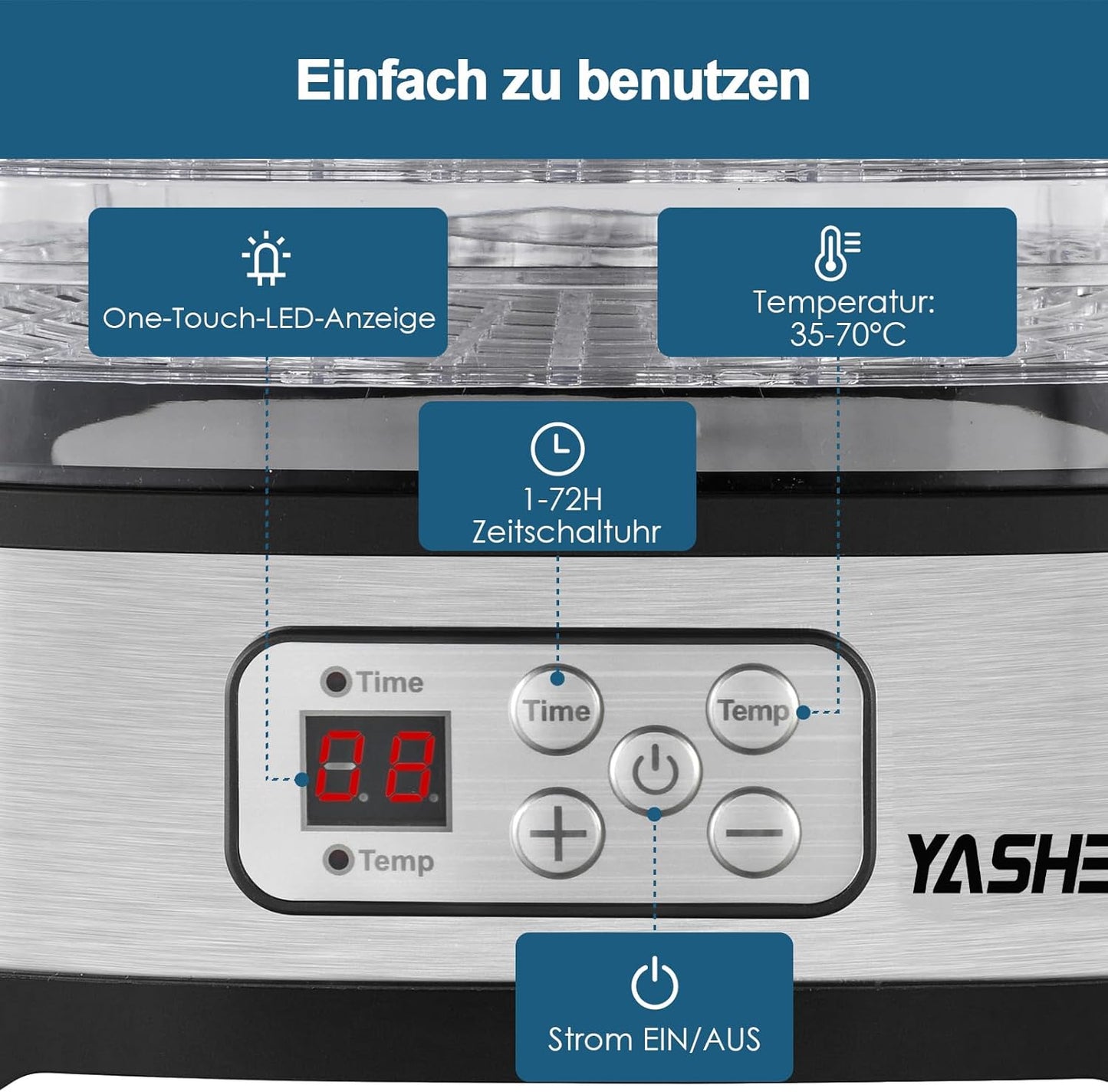 Dörrautomat GGJ-261B, Elektronische Steuerung 5 BPA-frei Tabletts