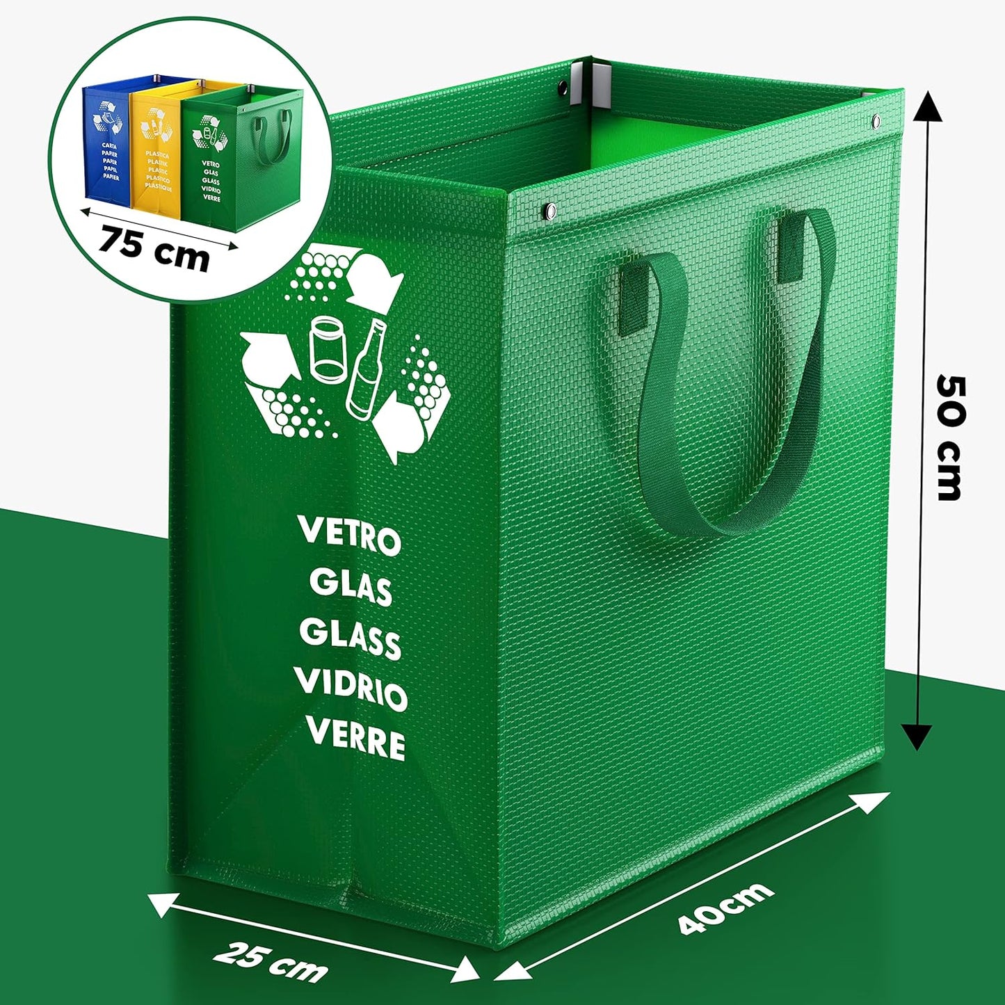 Mülltrennsystem für Papier, Glas und Plastik, Color Edition Medio