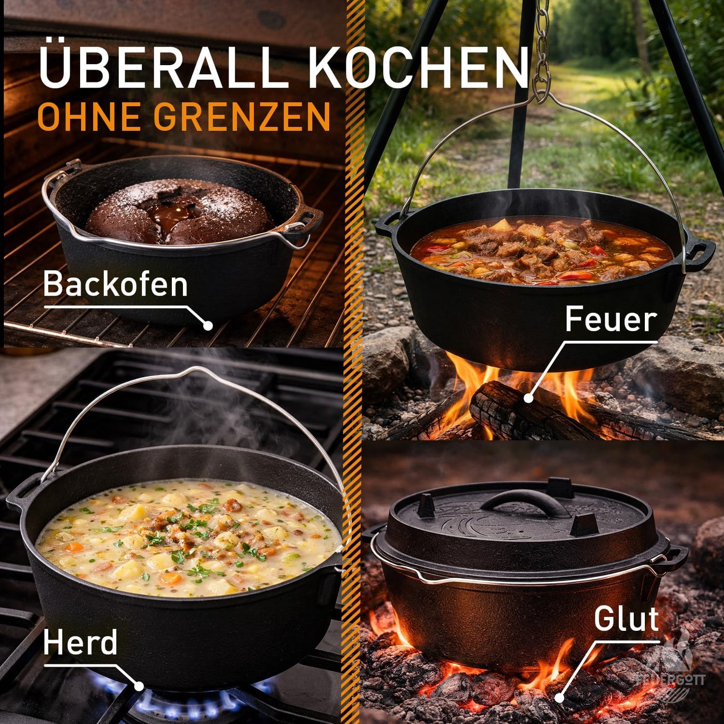 Dutch Oven Set, 6.5 Liter, All Inclusive ohne Standfüsse 6,5 Liter