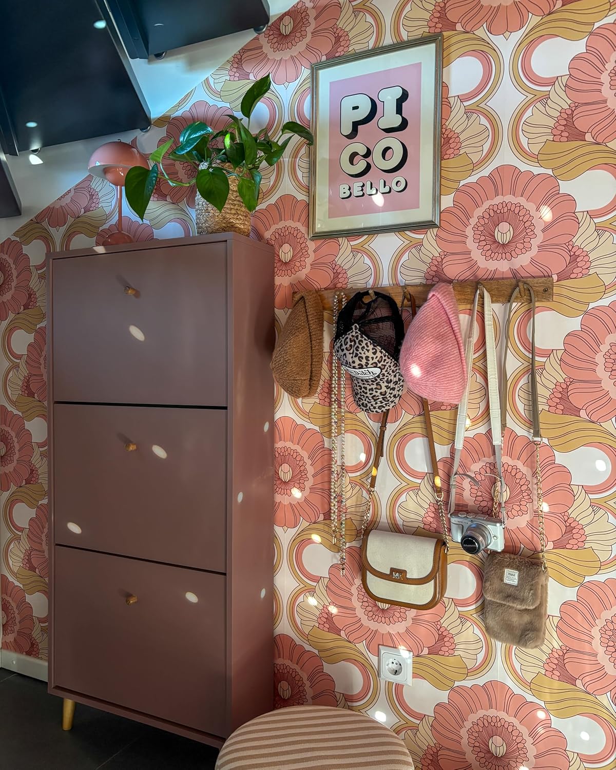 Schuhschrank mit 3 Klappen, platzsparend, 3 Klappen Mauve