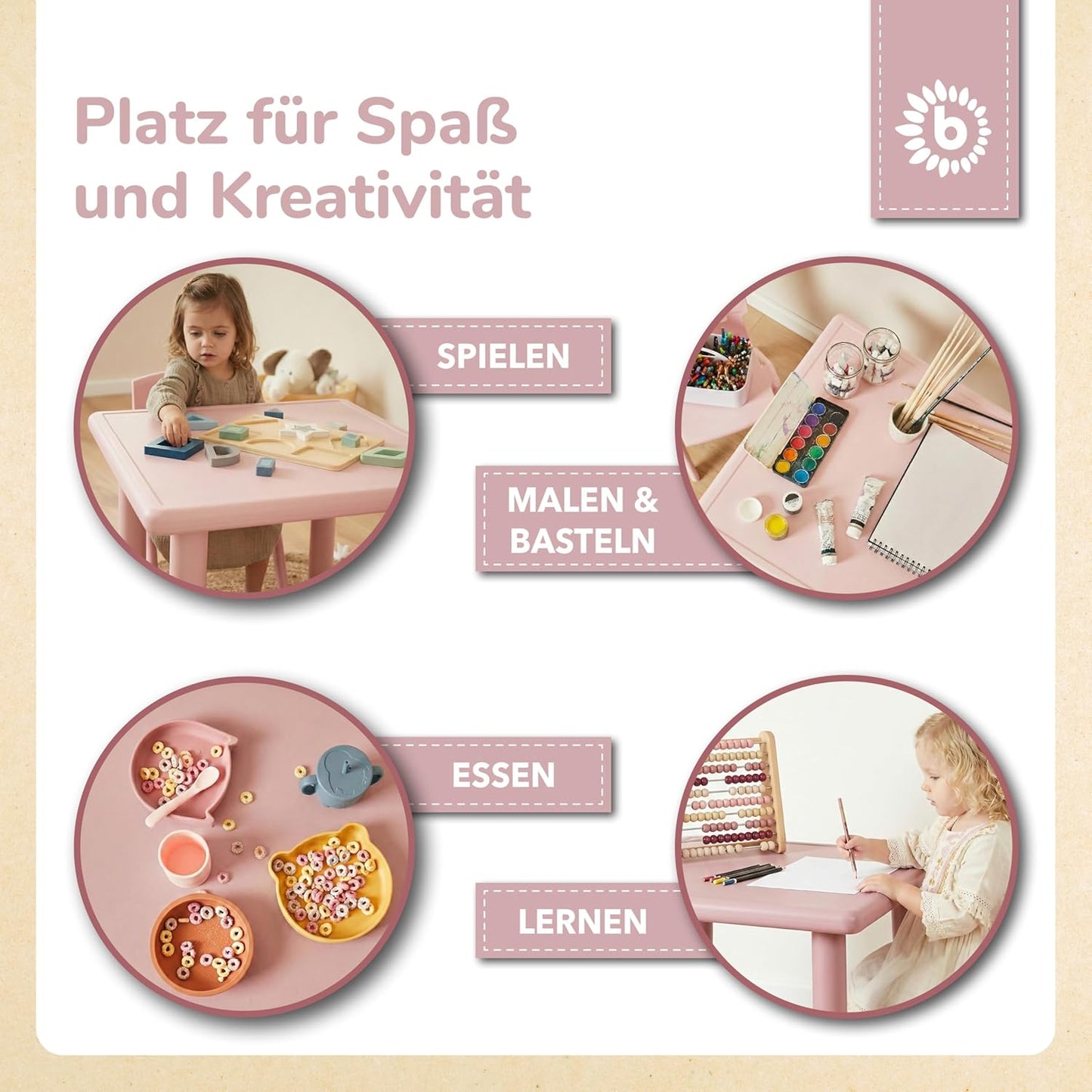 Kindertisch mit verstellbaren Füssen, Dreamy Rose