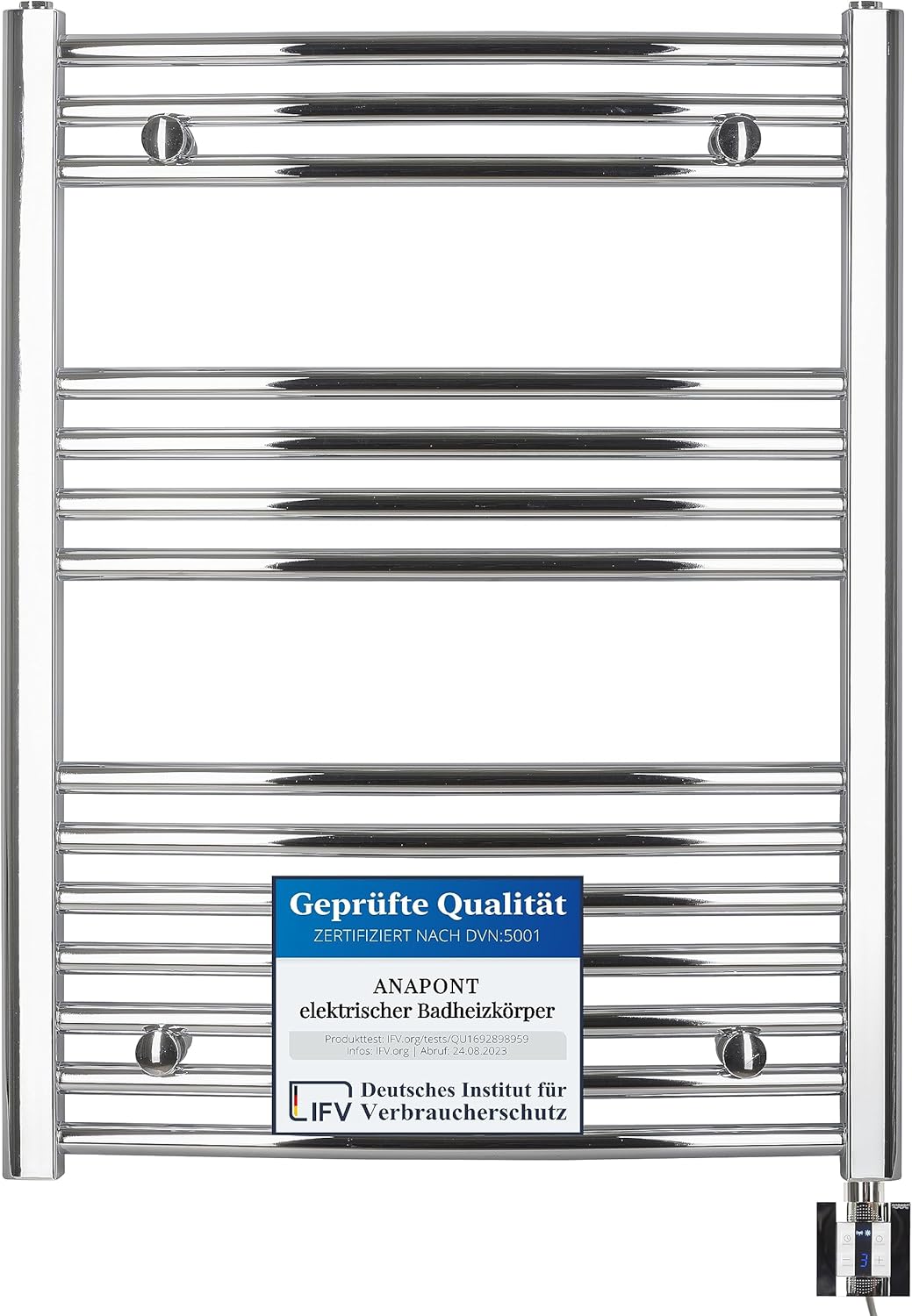 Handtuchheizkörper mit Timer-Funktion, chrom/gebogen 775h x 500b