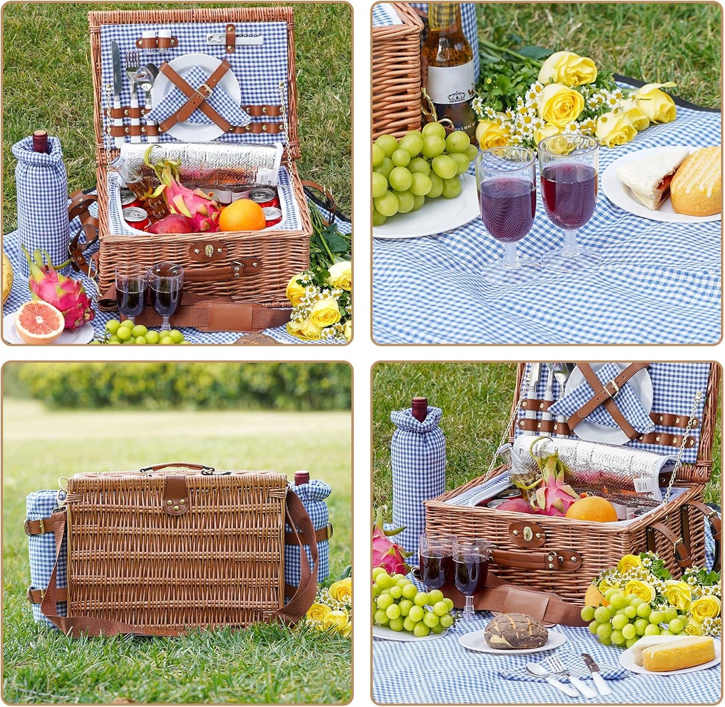 Picknickkorb-Set für 2 Personen mit Kühlfach, [Bo] Blue & White 2 Personen