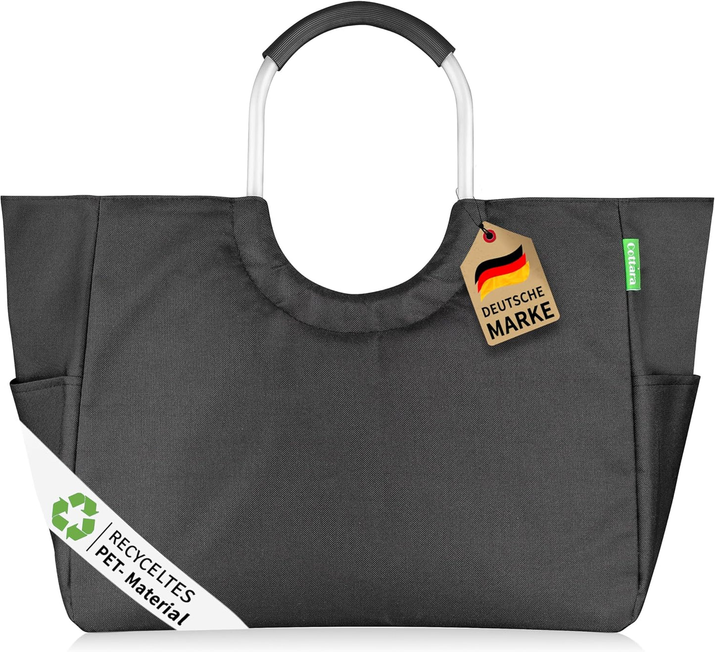 Faltbare Einkaufstasche aus recyceltem Material, Schwarz L