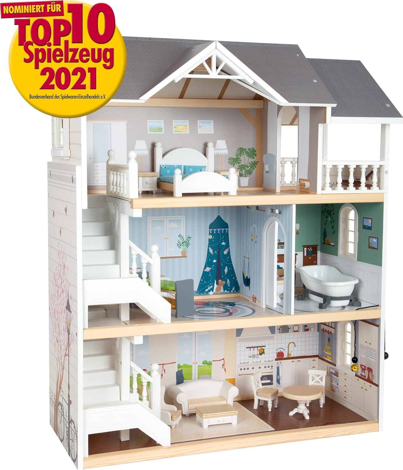Puppenhaus Stadtvilla aus Holz mit Möbeln, Stadtvilla