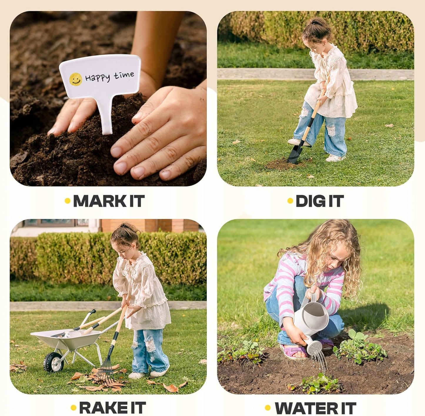 Kinder Schubkarre mit Gartengeräte-Set, Grau