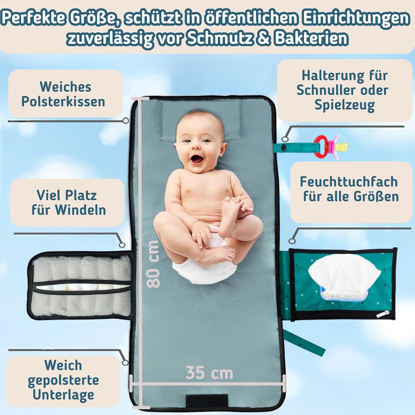 Windeltasche mit XL Wickelunterlage, GREENFEETS