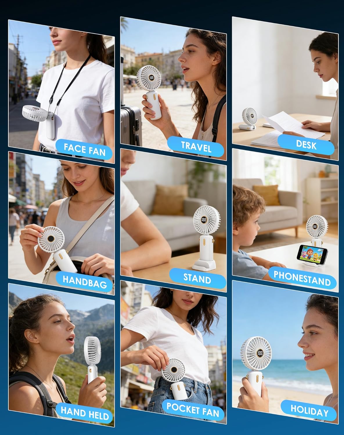 Mini Handventilator USB-Akku tragbar & leise, Weiss