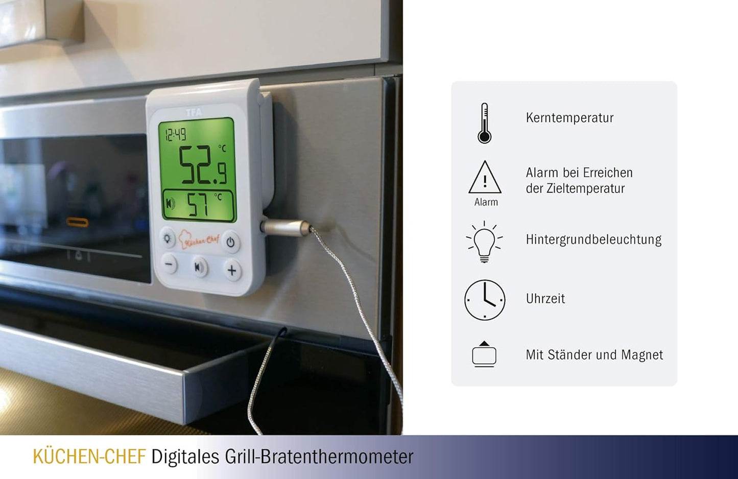 Digitales Grill-Bratenthermometer mit Hintergrundbeleuchtung, Weiß