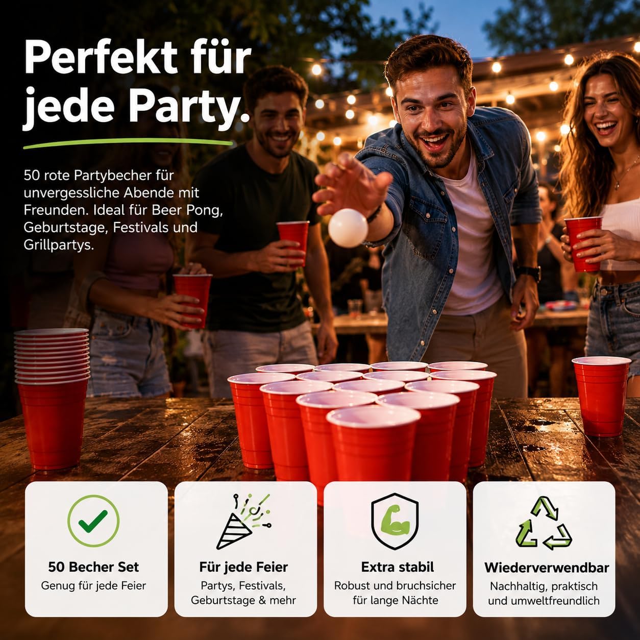 Partybecher-Set für Bierpong, 100 Stück, 100x