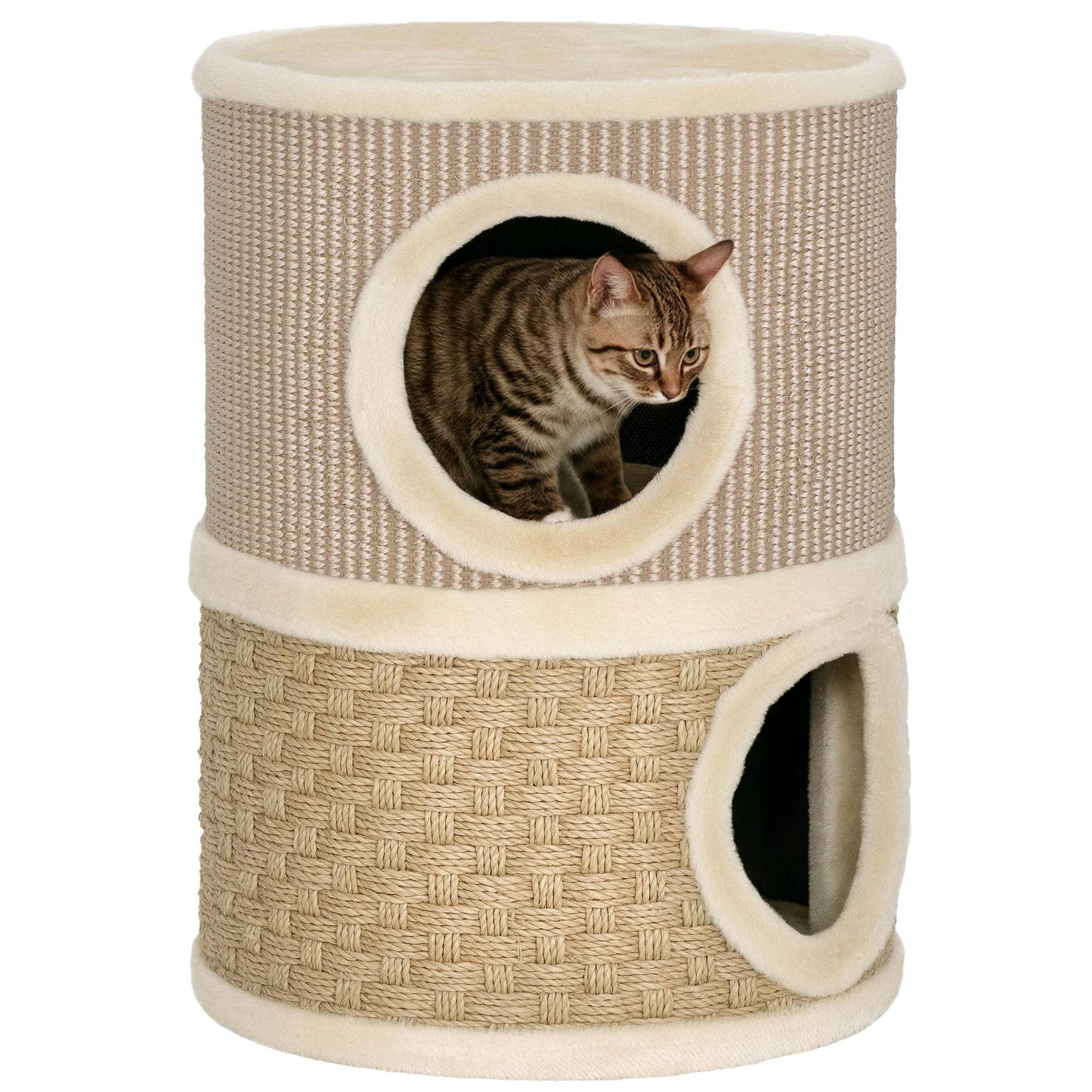 Kratztonne für Katzen, 2 Etagen, Sisalseil & Plüsch, 35,5L x 35,5B x 49H cm Ohne Innenloch