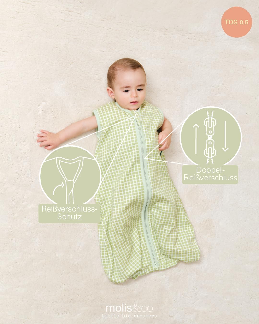 Babysommerschlafsack, 0-6 Monate, Pistacchio 0-6 Monate