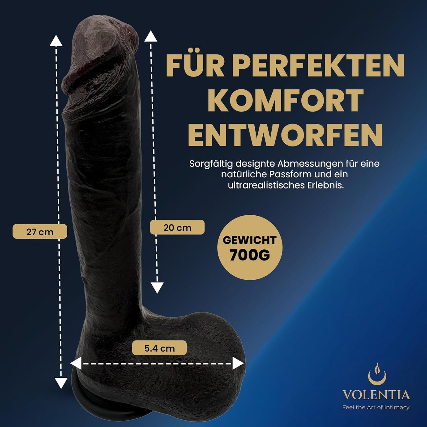 Realistischer XXL Vibrator mit Heizfunktion, Schwarz