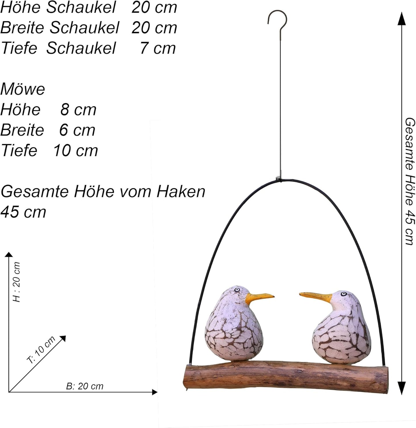 Zwei schaukelnde Möwen auf Treibholzstück im Landhaus-Stil, Schaukel