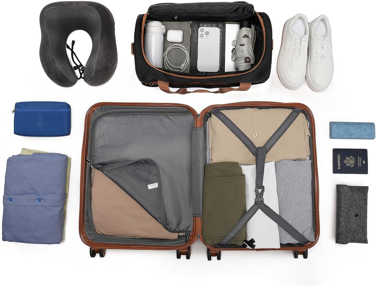 4-teiliges Hartschalen-Kofferset, Schwarz/Braun 4 Teilig Gepäck-Sets