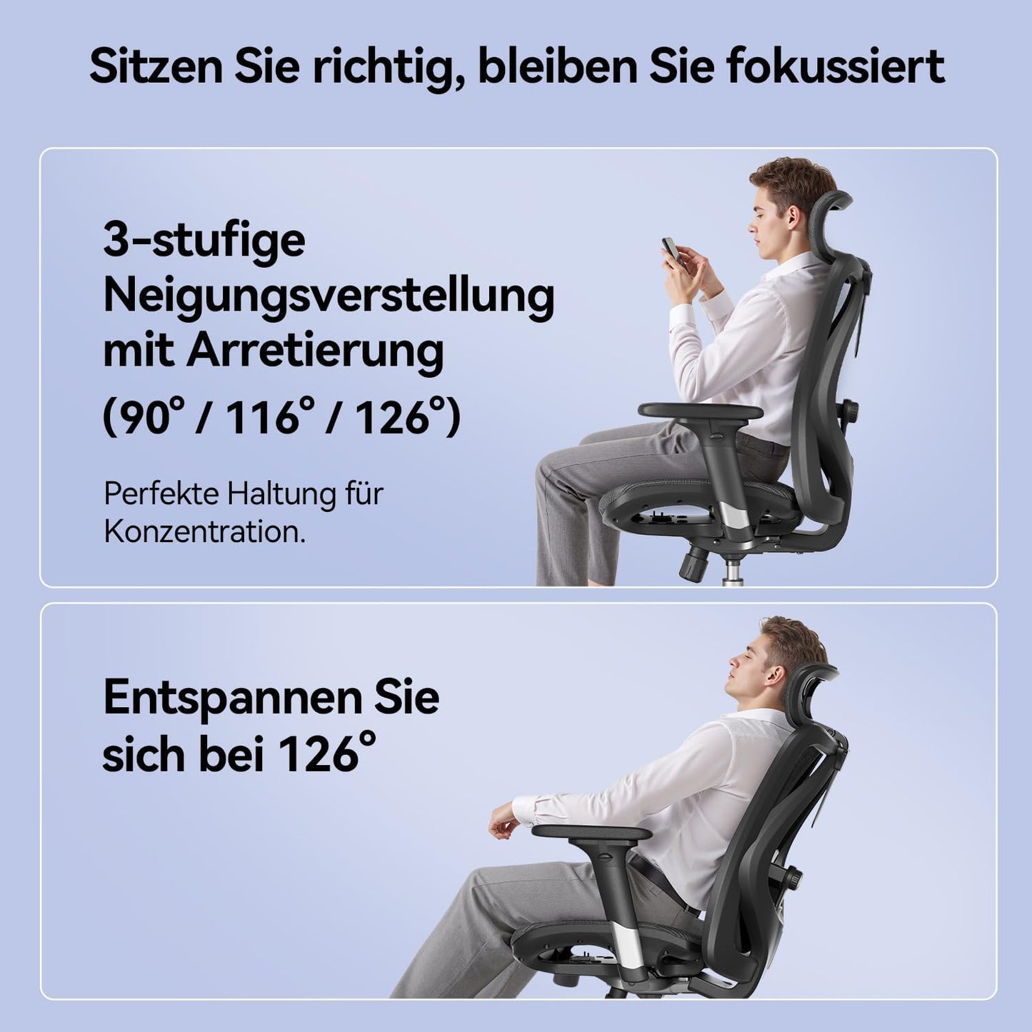 Ergonomischer Bürostuhl M57 mit 3D-Armlehnen und Lendenstütze, Schwarz M57