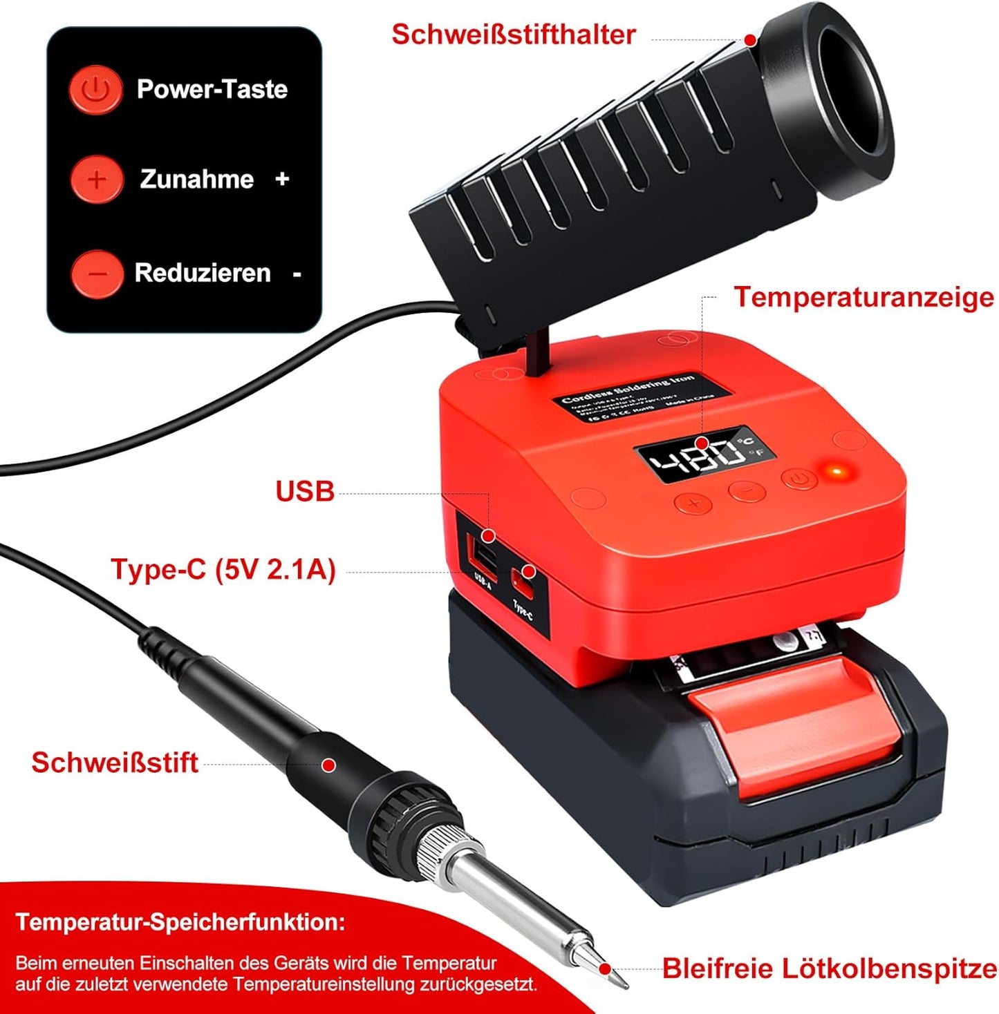Akku-Lötkolben-Set, Rot- für Pxc 18v