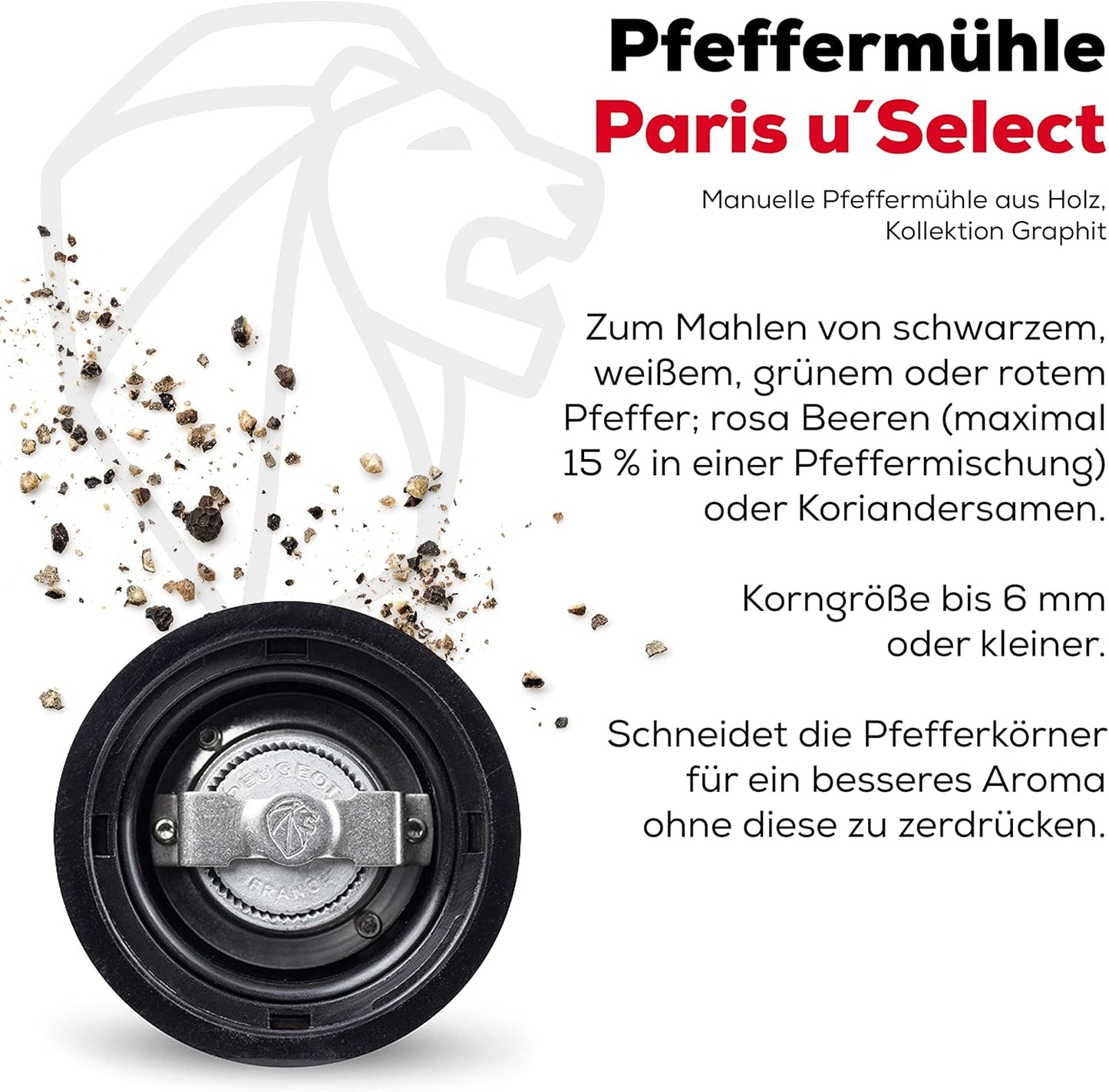 Pfeffermühle Paris uSelect mit 6 Mahlgraden, Pfeffermühle Graphit
