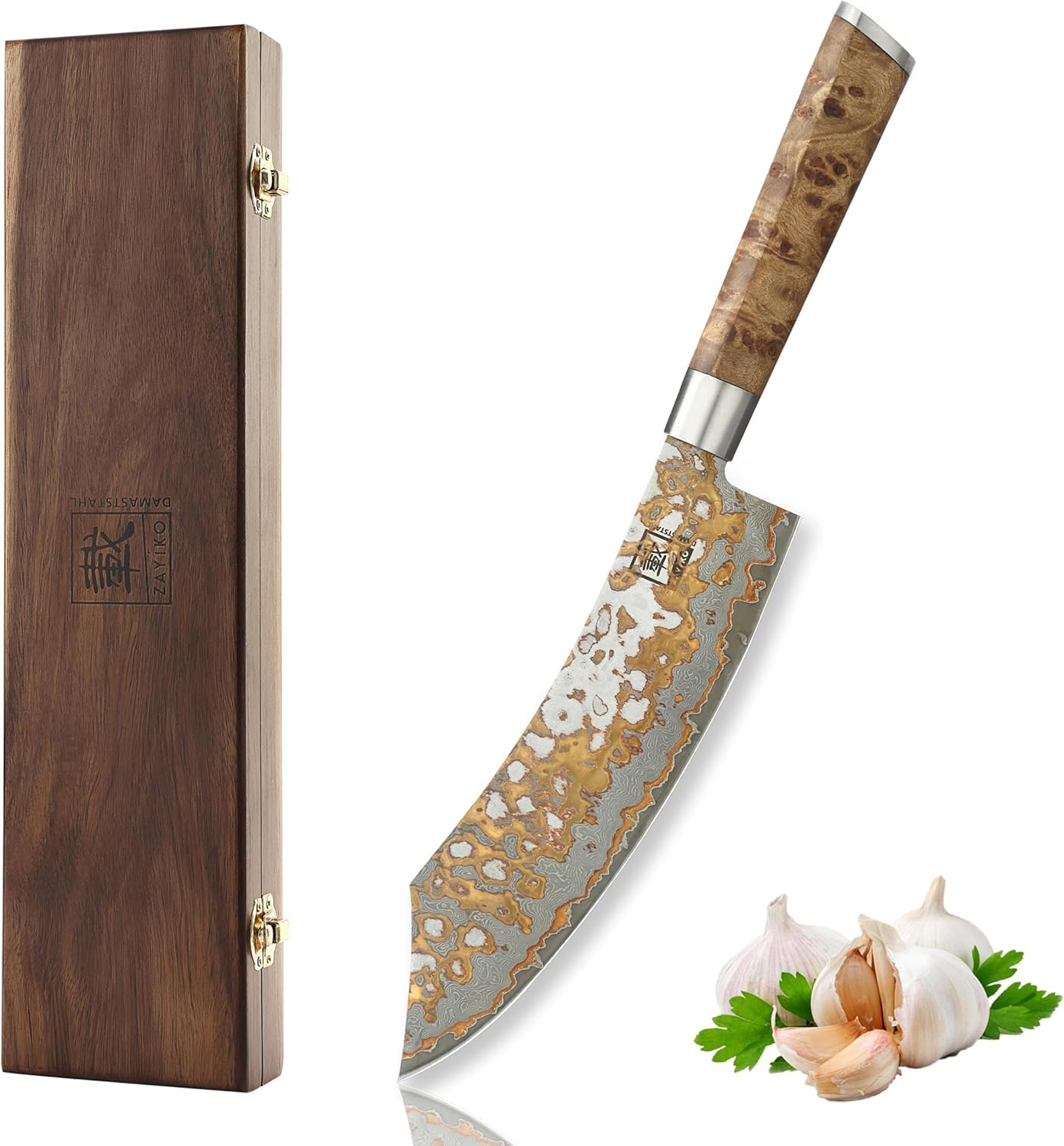 MysticMagma Damastmesser, ohne Gravur Blockmesser